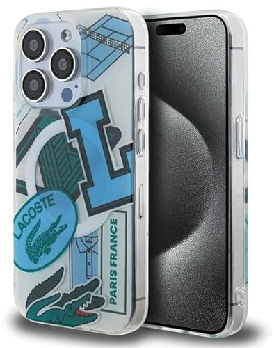 Lacoste LCHMP15LUPAB Coque rigide pour iPhone 15 Pro 6,1 Bleu Patch double couche