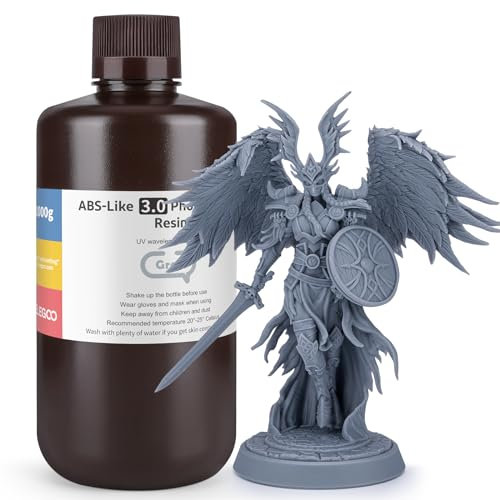 ELEGOO Upgraded ABS-Like Resin 3.0, 405nm UV-Curing 3D Printer Resin with Higher Precision and lower Shrinkage, Enhanced Strength and Toughness Photopolymer Resin for LCD Printer Grey 1KG