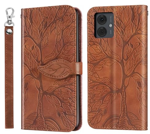 Rostsant Handyhülle für Motorola Moto G14 - Geprägter Baum PU Leder Flip Case Brieftasche Tasche Hülle Braun