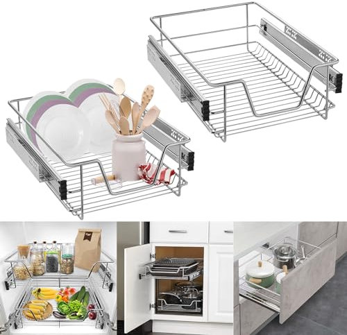 LILIIN 2 Stück Küchen Regal Teleskopschublade Aufbewahrungskörbe mit Schubladenauszüge, Schrankauszug Ausziehbare Ablage, Schrankkörbe Geeignet für 40cm Schränke(Tatsächliche Breite 37cm)