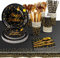 AIPartywar Party Tableware 193Pcs Black Gold Happy Birthday Theme Kids Birthday Decoration Party Accessories Set Includes Paper Plates Napkins Cups Knive Fork Spoon-24 Guests