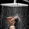 LONGHEXINA Shower Head High Pressure, Rainfall Shower Head 12 Inch, Adjustable Replacement Showerhead with Swivel Ball, Stainless Steel Square Fixed Shower Head with Chrome Finish Universal Fittings