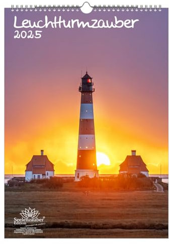 Leuchtturmzauber DIN A3 Kalender Hochformat für 2025 Küste Meer Leuchtturm - Geschenkset Inhalt: 1x Kalender, 1x Weihnachtskarte (insgesamt 2 Teile)