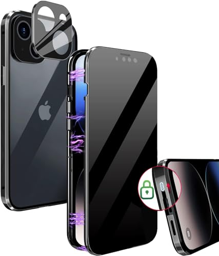 MIMGOAL Anti Spy Hülle für iPhone 15 360 Grad Magnetische Handyhülle mit Sichtschutz Blickschutz [Ganzkörper Schutzhülle mit kameraschutz] Gehärtetes Glas Privacy Anti-peep Case, Schwarz
