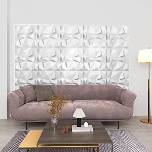 Gecheer 3D Wall Panels in Diamond Design Wall Cladding Panels Wall Decor Brown Covering Panels for Home and Office PVC 48 pcs 50x50 cm Diamond White 12 m² Wall Panelling