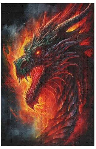 Holzpuzzle 1000 Teile, Drachen Puzzles Erwachsene Und Kinder, Am Besten Für Die Familienspielsammlung - Puzzle （78×53cm）
