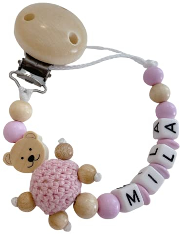 personalisierte Kette mit Namen für für Mädchen Jungs Baby Geschenk personalisiert zur Geburt & Taufe Teddy Bär große Farbauswahl (Rosa)