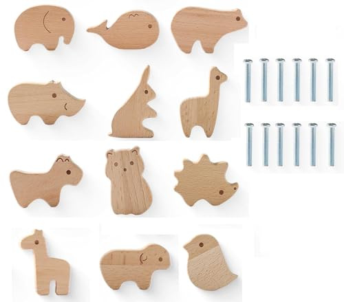 LATRAT 12 Stk Schrankknöpfe Holz, Dekoration für Schrankknäufe, Knauf für Kinderschrank, Holzgriffe für Schränke, Möbelknopf für Schubladen, Schrank, Kommode, Holzfarben 12