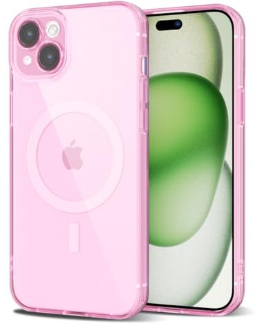 Svanove per iPhone 15 Cover Compatibile con MagSafe, Trasparente Magnetica Protezione della fotocamera Custodia, Sottile Silicone Antiurto Anti-Graffio Custodia Case, Rosa Chiaro