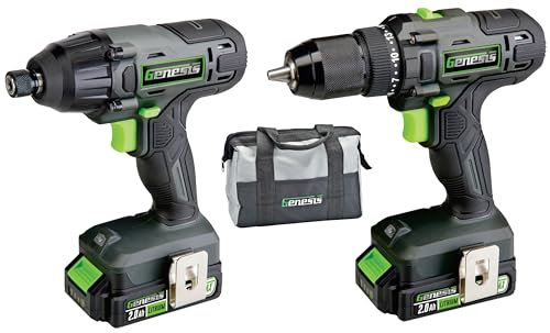 Genesis G20MAX 20V Impact Driver and Drill Combo Kit with Two 2.0Ah Batteries, Charger, Storage Bag and 2-Year Warranty