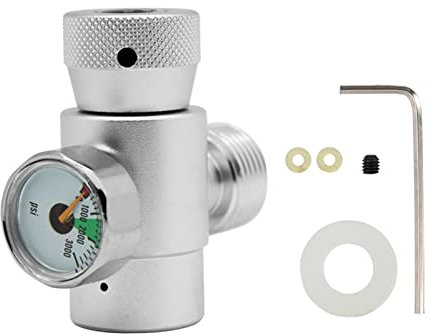 FLEXMAN CO2 Tankadapter, CO2 Fülltankzylinder Nachfülladapter, 8 mm Schlauchanschluss, Verstellbarer Ventilstift, Luftdurchflussmesser Zum Einfüllen von CO2 in Den Tank (With barometer)