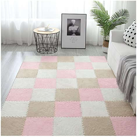MYIESAXL Weiche Ineinander Greifende Teppichfliesen, Quadratisches Fußmatten-Set Aus Plüschschaum, Flauschige Puzzle-Teppiche, 1 cm Dick, 30 x 30 cm – 9 Fliesen