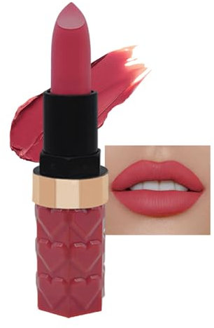 Bright Rose Pink Matte Lip Stick, Camellia Pink Lipstick for Women Long Lasting, Silky Smooth Waterproof Non-Sticky Full-Coverage Moisturizing Smooth Lipsticks, Gift for Girls & Women