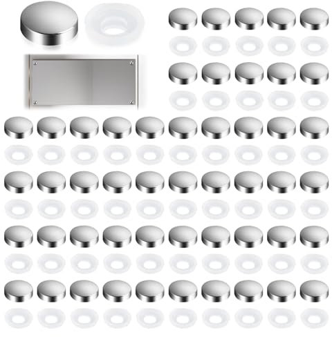 Kasoud Silver Screws Cover Caps, Round Plastic Mirror Screws Chrome Coated Screw Caps Decorative Mirror Screws Bolt Dome Caps Toilet Screws Decorative Cap Covers (50)