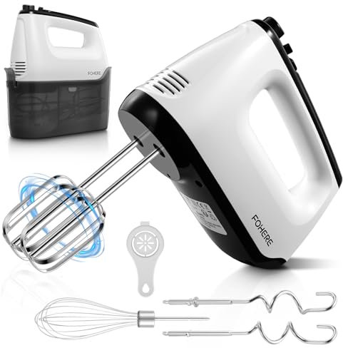 Mixeurs 9111A Batteur à Main - 6 Vitesses - avec Turbo - Batteur à Main Électrique 400 W - avec Boîte de Rangement - 6 Accessoires Gratuits - Inox - Silencieux - Sans Éclaboussures - Blanc