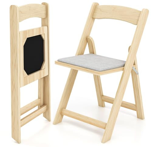 HOMASIS Set mit 2 Klappstühlen für den Innenbereich, Esszimmerstühle aus Holz, zusammenklappbar, platzsparend, für Wohnzimmer, Küche, Tragkraft 160 kg, 44 x 47 x 77 cm, Natur