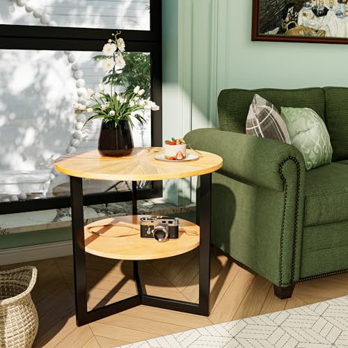 MIAUWUUFHOME Massivholz Beistelltisch Rund, Kleiner Tisch, Couchtisch klein, Wohnzimmertisch, Stauraum für Wohnzimmer Schlafzimmer, Nachttisch Modern, Coach-Tisch CJZ1338OA