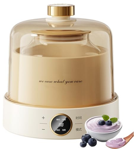 Yaourtière avec pot intérieur en verre – Appareil électrique entièrement automatique de 1 L pour yaourt fait maison, natto, vin de riz – Yaourtière en acier inoxydable avec minuterie et contrôle