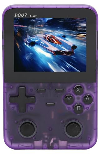 D007 Handheld Game Console, 3.5 Inch HD Color Screen Retro Handheld Gaming Console with 64G Card, Supports Emulators, 2500mAh Battery (Transparent Purple)