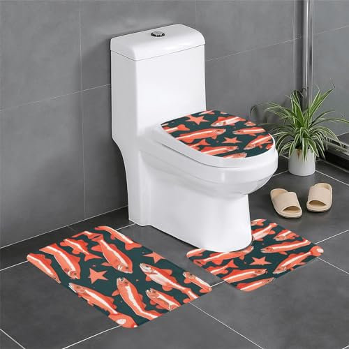 Badezimmerteppich, Weihnachtsmotiv, 3-teilig, extra weich, rutschfest, U-förmig, Lachsfarben