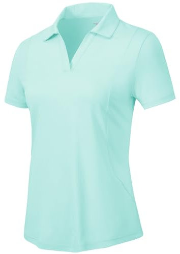 donhobo Poloshirt Damen Golf Polohemd Kurzarm Oberteile Funktions Polo Sommershirts Schnelltrocknend Atmungsaktiv Sport Tennis Lady-Fit T-Shirts, Himmelblau, XL