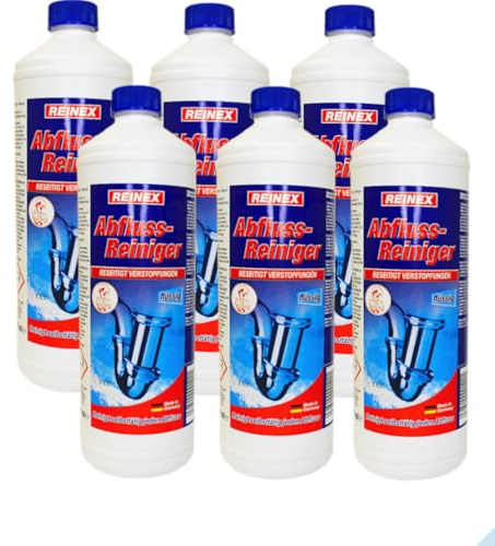 Abflussreiniger Rohrreiniger Rohrfrei flüssig für hartnäckige Verstopfungen 1000 ml - Sparset - 6 Flaschen