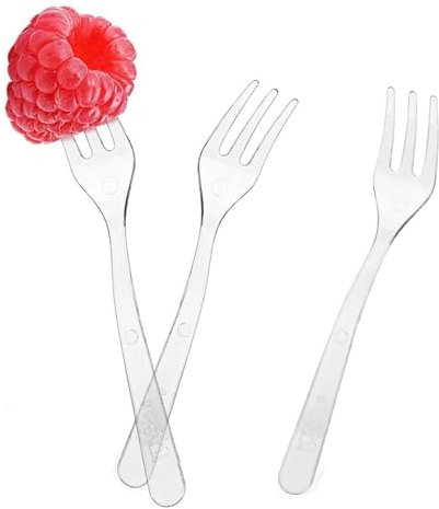 100Pcs Dessert Forks Mini Clear Plastic Oval Ice Cream Mousse Forks Reusable and Washable Perfect for Parties, Birthdays, Caterings, Picnics Tableware and Dinnerware