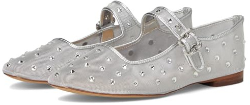 Sam Edelman Women's Michaela Mary Jane Flat, Soft Silver Glitz Mesh, 4 UK