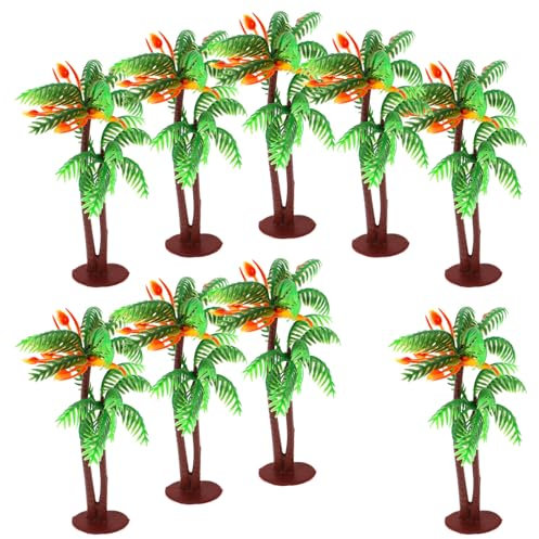 Toyvian 10pcs Mini Coconut Palm Tree Model Decor – Small Tropical Plants Miniature Palm Trees with Stand for Diorama, Dollhouse, Cake Topper, DIY Micro Landscape Crafts Decorations