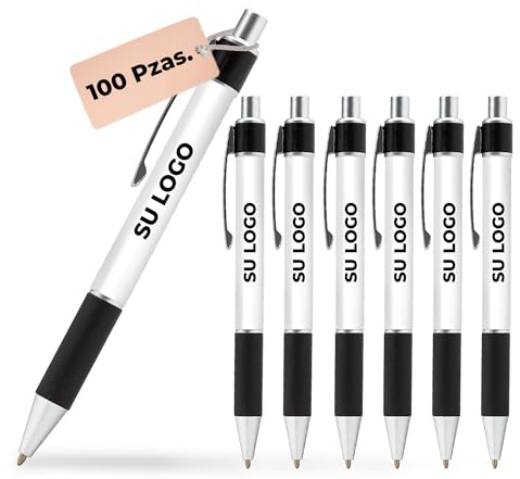 Cimpress Personalisierter Kugelschreiber, Schwarze Tinte, 100 Stück | Rundumdruck Logo und Text, Rutschfester Griff, Geschenk für Büro, Schule, Geburtstag, Hochzeit
