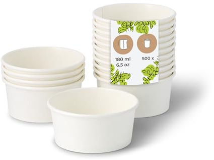 BIOZOYG Pots à Glace en Carton 500 Pièces 100 ml / 4 oz Blanc - Pot de Glace Jetables Enduites - Bols Coupes à Dessert Gobelets à Glace en Papier à Snacks Gobelets à Crème Yaourt Glacé pour Glacier