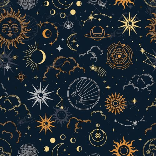 FunStick Papier Peint Chambre Enfant Garcon Univers Mystique Gris Bleu Papier Adhesif pour Meuble Armoire Chambre Salon Espace et Galaxie Ciel Nocturne Bleu Foncé Stickers Muraux Espace 44.5CMx3M