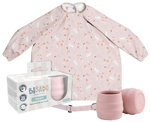 BIBaDO Baby Weaning Essentials Set Open Training Silicone Cups | Soft, non-slip grip with weighted base keeps cups steady. BPA-free, dishwasher safe, 2-pack for babies 6 months+