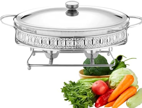 3L Buffet Warmer for Restaurant, Stainless Steel Oval Chafing Dish Buffet Set, Chafing Dish, for Buffet Weddings, Parties, Banquets(Silver)