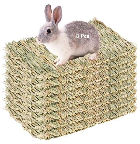 GBKDQQ Lot de 8 tapis d'herbe tissé pour petits animaux, 28 x 20 cm, naturel, sûr et comestible, jouet à mâcher pour cochons d'Inde, lapins, hamsters, souris