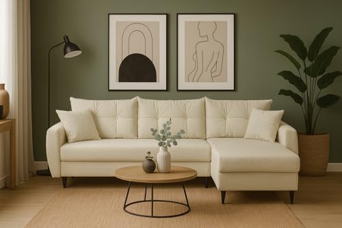 Imebel Ecksofa mit Schlaffunktion & Bettkasten, Sofa Wohnlandschaft, Boneless Sofa, Ecksofa L-Form, Sofagarnituren, Couch mit Schlaffunktion, Bettsofa, Schlafsofa Roma 234x156x88 cm