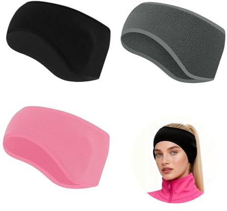 Cyberwork 3 Pièces bandeaux de sport unisexes, bandeaux évacuant la sueur à séchage rapide pour jogging, course, cyclisme et randonnée, portables sous casque (Noir/Gris/Rose)