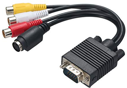 ciciglow Adaptador de Cable Convertidor de Señal VGA a S-Video/AV con Conector VGA Estándar para Conexiones de Vídeo y Audio Negro