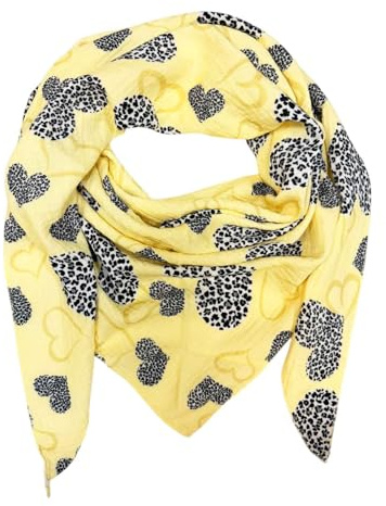 XL Dreieck Strickschal Herz Leopard Frühling Schal 100% Baumwolle Made in Italy Fashion Tuch Dreieckschal Stola Herbst Frühling Tuch Leo Love is Love Happy