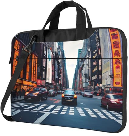 YIJIAYUN New York City Print Laptoptasche, tragbar, einzelne Umhängetasche, schlanke Aktentasche, Kuriertasche, verschiedene Größen, Schwarz , 39,6 cm