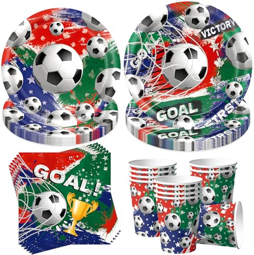 Shengruili 50 Stück WM 2026 Partygeschirr Set,WM 2026 Fußball Party Dekoration,Partygeschirr Geburtstag,Kindergeburtstag Deko mit Teller Becher Servietten,Party Geschirr für 10 Gäste