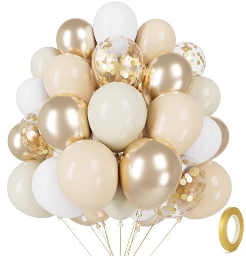 Luftballons Beige Sand Gold, Luftballons Geburtstag 60 Stück,Champagner Gold,Apricot,Beige,Weiß,Konfetti Ballons, 12 Zoll Naturlatex Luftballon,Helium Ballons, Für Geburtstagsdeko,Hochzeit
