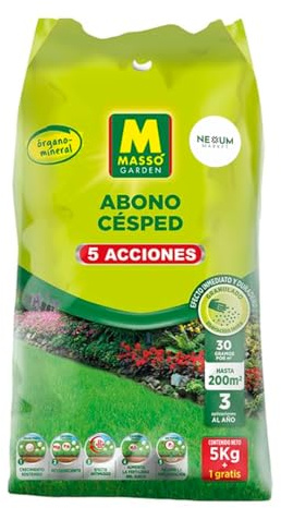 Abono Césped Granulado con 5 Acciones | Aplicación Directa a Mano de Liberación Lenta | Revitaliza y Mantiene Césped | Anti-Musgo, Reverdecedor y Fertilizante | Nexum Market (6 KG)