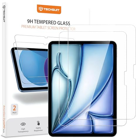 Techsuit Displayschutzfolie 2er Pack für iPad Air 11 2024, iPad Air 11 2025 Gehärtetes Glas mit 9H Härte, HD Klarheit, Stoßschutz, Einfache Installation, ArmorGlass CrystalHD