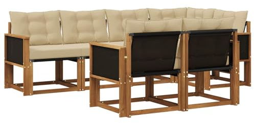 vidaXL Outdoor-Sofagarnitur mit Kissen 7 pcs Natur und Beige, Moderner Outdoor-Sofa, strapazierfähige Gartenmöbel, Lounge für Terrasse, Komfortables Sitz-Set