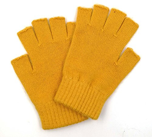 Fingerlose Handschuhe aus reiner, mongolischer Wolle für Damen und Herren, Fäustlinge gelb gelb
