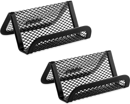 YUEMING Porta Biglietti da Visita, Biglietti da Visita Metal Mesh Espositore Carte Organizzatore da Scrivania Ufficio Porta Cellulare per Scrivania, Ufficio, Biglietti da Visita (Nero)