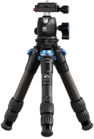 SIRUI AM-223 Carbon Mini Stativ,Klein kompaktes Kamerastativ, Tischstativ mit 360° Arca Swiss B-00K Kugelkopf für DSLR, Höhe zusammengeklappt 13cm, max. Höhe 43cm