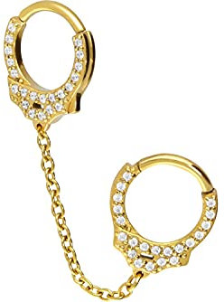 PIERCINGLINE Chirurgenstahl Segmentring Clicker KRISTALLHANDSCHELLEN Piercing Ohr Helix Ring Goldfarben Kurze Kette 21 mm
