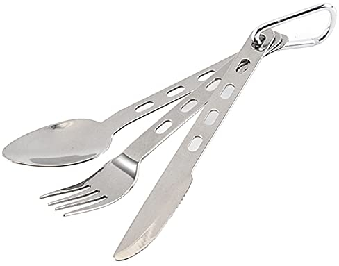 ARFUKA 3 in 1 Campingbesteck Edelstahl Reisebesteck Messer Gabel Löffel Besteckset für Picknick Wandern Camping und Outdoor